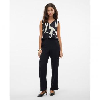 Pantalón fluido de mujer estampado de talle alto negro Vero Moda