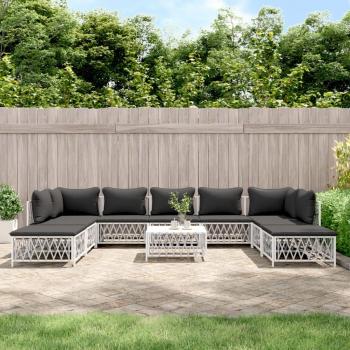 VidaXL 10-Piece White Steel Outdoor Lounge Set with Cushions