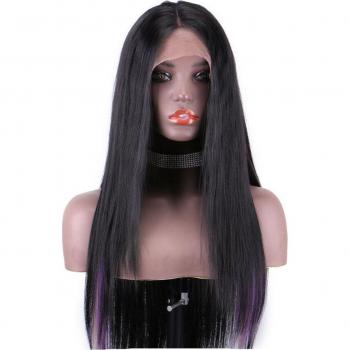 Perruque longue Yaki droite 26 pouces avec dentelle avant pour femmes