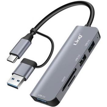 LINQ USB-C Hub con porta USB 3.0, 2 porte USB 2.0 e lettore di schede
