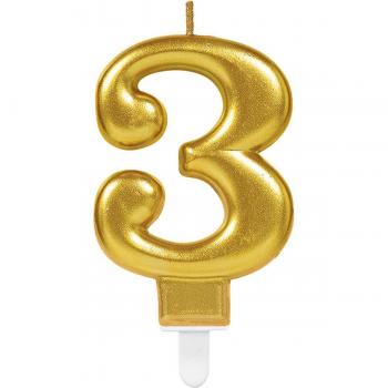 Bougie d'anniversaire or 3 ans 8 cm
