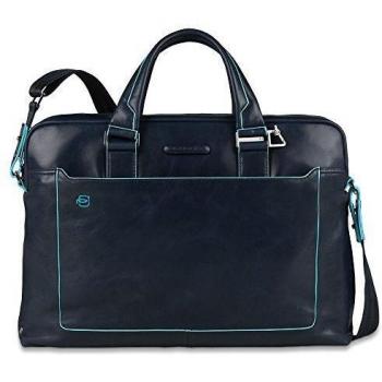 Piquadro Blue Square Leather Laptop Case 40 cm