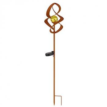 Lampada Solare da Giardino in Metallo Ruggine con Vetro Ambra, IP44, Altezza 90cm