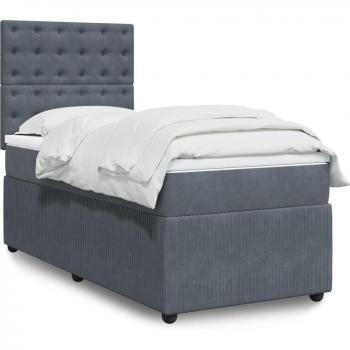 Cama Box Spring Elegante con Colchón Gris Oscuro 90x200 cm