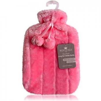 Kuscheliges Kunstfell & Pom Pom Cover + Wärmflasche 2 Liter (Baby Rosa)