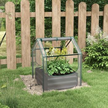 Raised Garden Bed with Greenhouse, Planter Box with Cover, Clear and Dark Grey