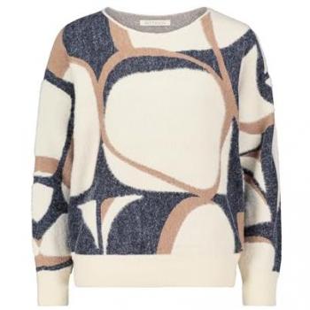 Jacqua Effektgarn Damenpullover – Betty & Co, Blau-Weiß, U‑Boot Ausschnitt