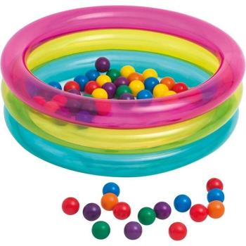 Traesio Piscina Húmeda para Bebés 3 Aros Coloridos 86x25 cm + Juego de Pelota