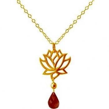Gemshine Damenkette, Lotusblume und Rosenquarz, hochwertig vergoldetes 925 Silber