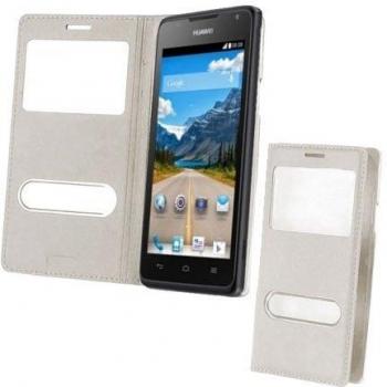 Custodia Orizzontale Huawei Y530 in Pelle Bianca con Finestra Doppia