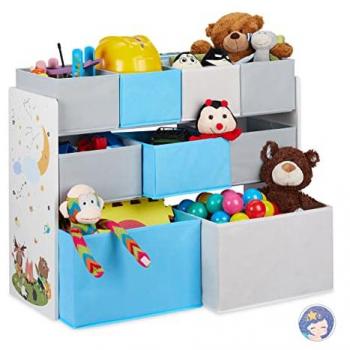Organizador de Juguetes Infantil 9 Cajas Tela, Estampado Animales, 66 x 82,5 x 29,5 cm