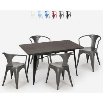 Tavolo e 4 Sedie per Cucina-Bar in Stile Industriale, 120x60 cm, Grigio Scuro