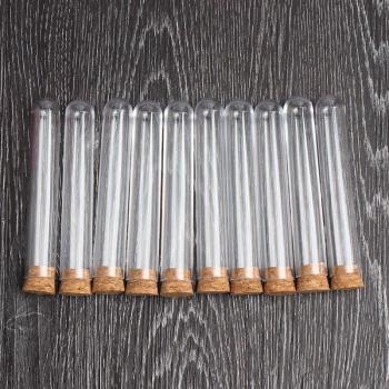 50pcs Round Bottom Plastic Test Tubes with Cork Stopper, 18x105mm