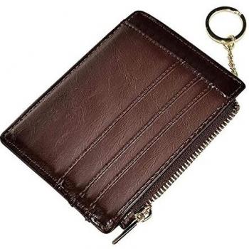 Ehsbuy Slim Credit Card Holder Wallet RFID Blocking Leather Zipper Coin Purse Keychain Wallets for Women & Men