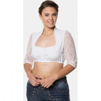 Camicetta Donna in Stile Dirndl, Maniche di Pizzo, Scollatura a Cuore, Bianco, Taglia 58