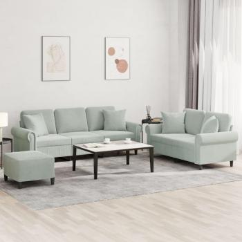 Juego de sofá de 3 PCs en terciopelo gris claro