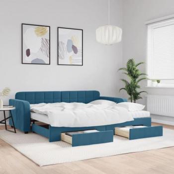 Torana Bleu Velvet Day Bed 90x200 cm – gigogne + tiroirs