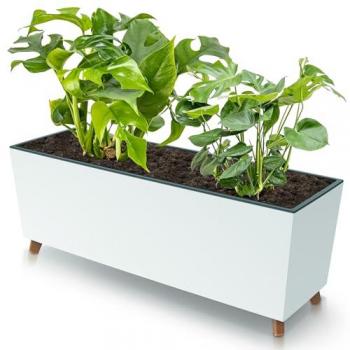 Boîte à plantes suspendue avec pieds botte – blanche, 77 × 30 cm, insert & stabilisateurs
