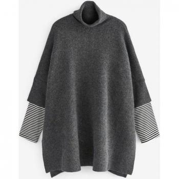 Poncho Rayé Noir Charbon – Taille moyenne