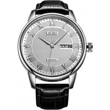 Montre BUREI Cuir Blanc Noir Homme d'affaires Simple