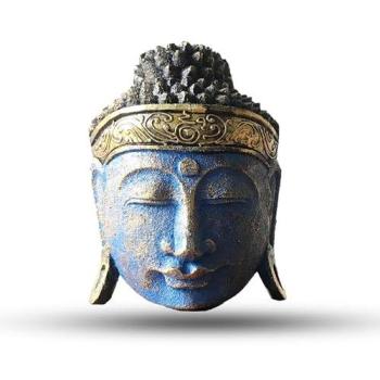 Handcrafted Albasi Wood 25cm Buddha Head – Blue Shine Finish