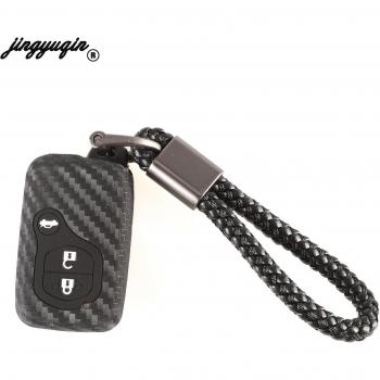 Jingyuqin Schlüsselhülle aus Carbonfaser mit Silikonhalter für Toyota Land Cruiser Prado 150, Camry, Prius, Crown, Subaru Forester XV