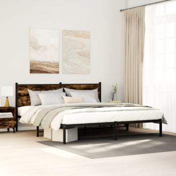 Smoked Oak Metal Bed Frame 160x200 cm vidaXL