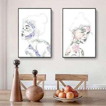 Blumenlinien-Frauenszene – Abstraktes Leinwandbild (60x80 cm, 2 Rollen)