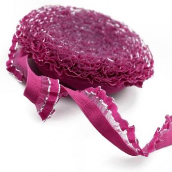 Cinta de encaje para ropa de bebé rosa con borde plateado 16MM