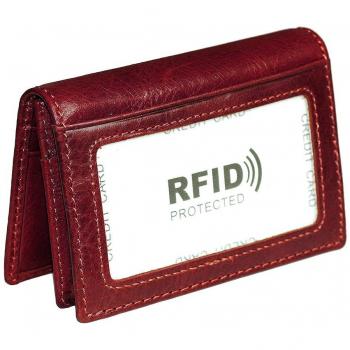 Red RFID‑Shielded Women's Wallet Sleeve – Leather Credit Card Case