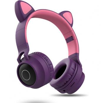 Casque Bluetooth pliable oreille de chat avec éclairage LED, sans fil, microphone et contrôle du volume pour iPhone