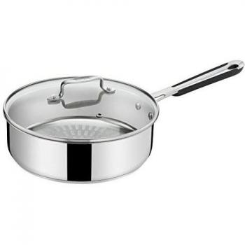 Pro Series Tefal H8603214: 24 cm Stainless Steel Sauté Pan, Glass Cover, Universal Heat Source