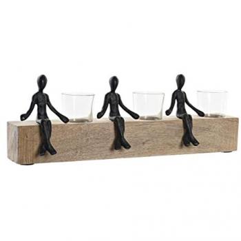 Transparent Aluminum & Mango Wood Bougeoir 43 cm × 9 cm × 14 cm – Natural Glass, Black Brown