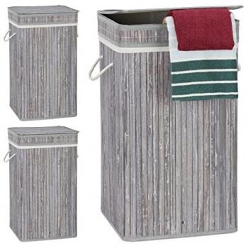 Relaxdays Bamboo Laundry Hauler, 70L, Grey – Handle Pack of 3
