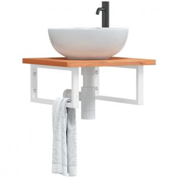 Ripiano a Parete per Lavabo in Acciaio e Massello di Faggio