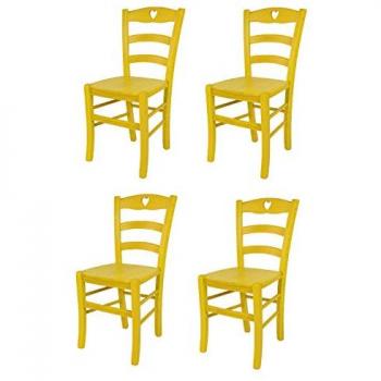 Set 4 Sedie Cuore in Legno di Faggio Verniciate in Anilina Gialla per Cucina e Sala da Pranzo