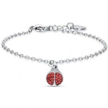 Bracciale Bambina in Acciaio con Coccinella e Cristalli Rossi