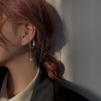 Double Chain Ear Clip Tassel Earrings