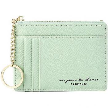 Compact Zippered Wallet in Brown/Black with Keyring, Ideal for Women