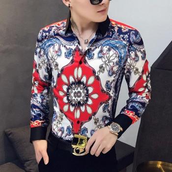 Camiseta Casual Hawaiana de Manga Larga para Caballero