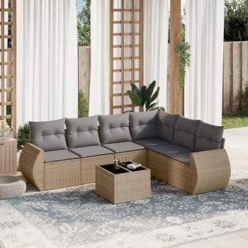 VidaXL Gartenmöbel-Set 7-tlg. mit Kissen Beige Poly Rattan