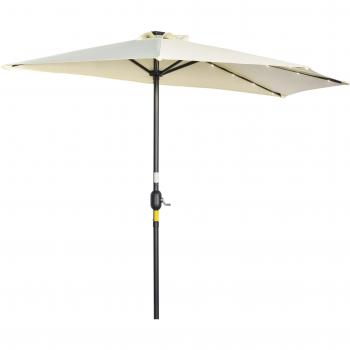 Outsunny Parasol de Jardín Semicircular con Manivela y Luces LED Solares 270x135x240 cm Beige