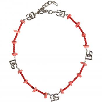 Gray DG Logo Chain Necklace with Beaded Resin for Women