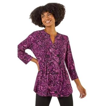 Chemise à col en V rose, imprimé paisley, taille 44 EU