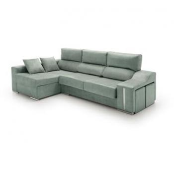 Sofá Chaise Longue Reclinable y Deslizante con Puffs Izquierda Agua Marina