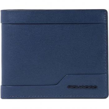 Portefeuille homme en cuir bleu avec protection RFID PIQUADRO