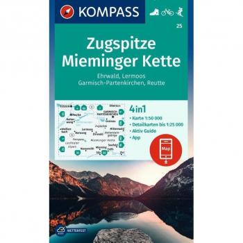 Kompass Wanderkarte 25 Zugspitze, Mieminger Kette, Ehrwald, Lermoos, Garmisch-Partenkirchen, Reutte 1:50.000: 4in1 Wanderkarte, Mit Aktiv Guide Und ... In Der Kompass-App. Fahrradfahren. Skitouren.