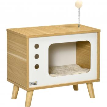 Mesa Auxiliar de Carvalho para Gato com Pés Elevados 50x28x43cm