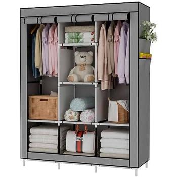 Armario Vestidor de Tela con Puertas Cremallera Nyana Home 170x127x45 cm – 6 Compartimentos y Bolsillos Lateral