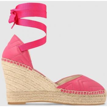 Alpargata con cuña fucsia en piel acolchada para mujer